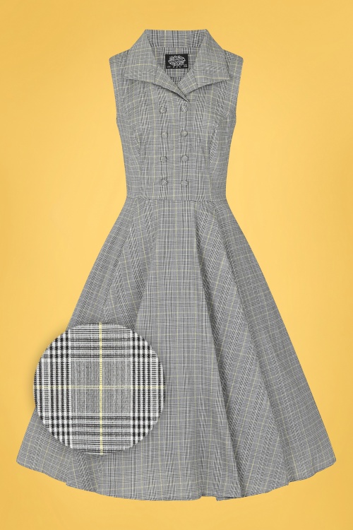 Hearts & Roses - 50s Christine Check Swing Dress in Grey 2