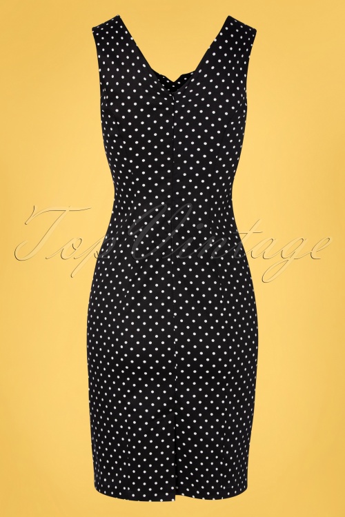 Hearts & Roses - TopVintage exclusive ~ 50s Pollie Polkadot Wiggle Dress in Black 5