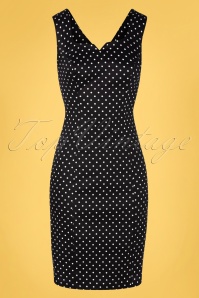 Hearts & Roses - TopVintage exclusive ~ 50s Pollie Polkadot Wiggle Dress in Black 2