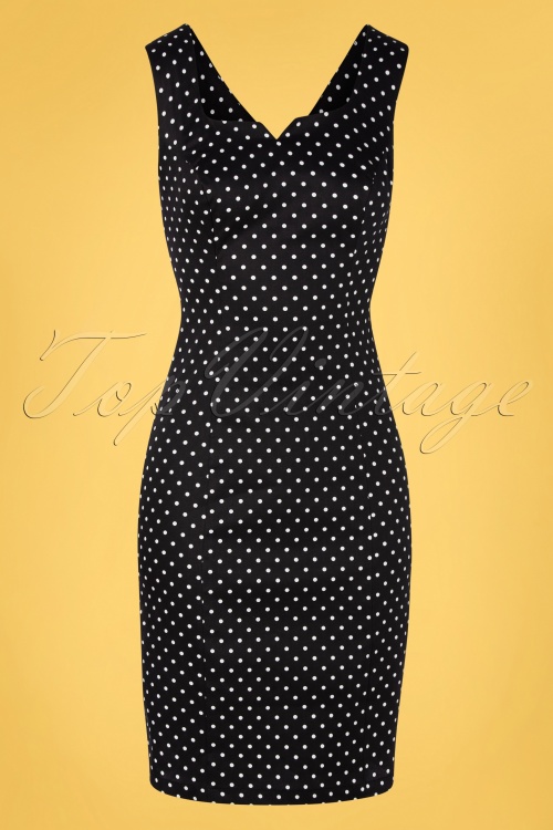 Hearts & Roses - TopVintage exclusive ~ 50s Pollie Polkadot Wiggle Dress in Black 2