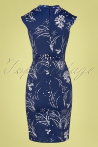 Hearts & Roses - TopVintage exclusive ~ Annabella Floral Wiggle Dress Années 50 en Bleu Marine 5