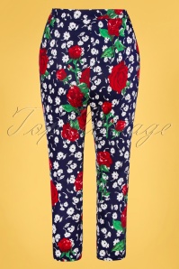 Hearts & Roses - TopVintage exclusive ~ 50s Vivid Floral Capri Trousers in Navy 3