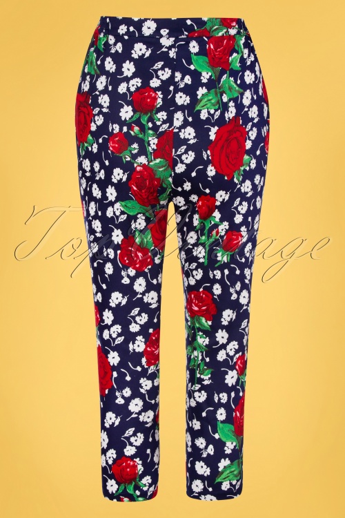Hearts & Roses - TopVintage exclusive ~ 50s Vivid Floral Capri Trousers in Navy 3