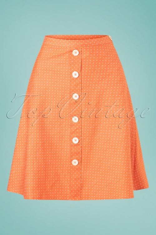 Very Cherry - Button A-Line Denim Dots Skirt Années 60 en Orange