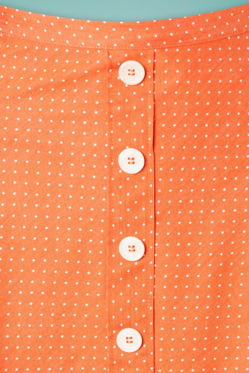 Very Cherry - A-lijn denim doorknoop rok met stippen in oranje 2