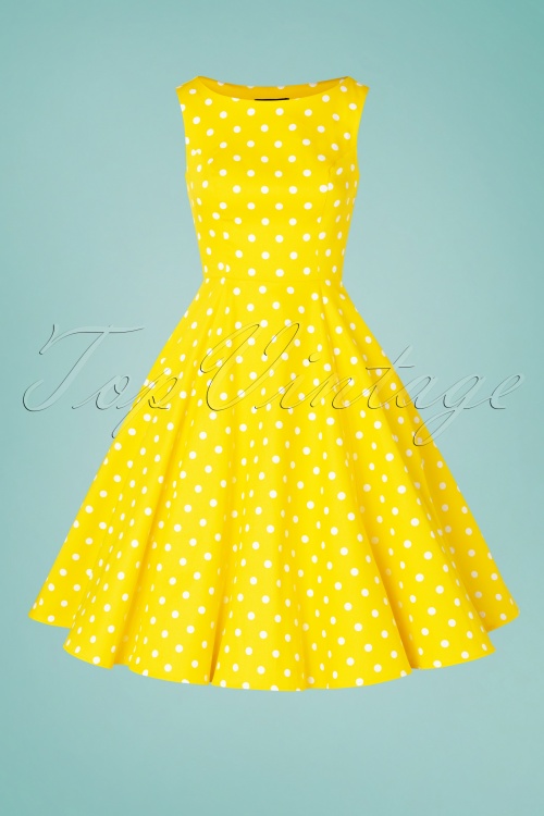Hearts & Roses - 50s Cindy Polkadot Swing Dress in Yellow 3