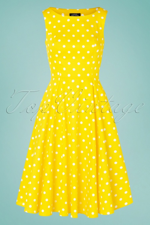 Hearts & Roses - 50s Cindy Polkadot Swing Dress in Yellow 2