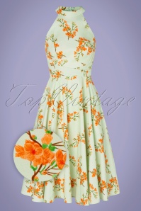 Hearts & Roses - Exklusiv von TopVintage ~ Larissa Swing-Kleid mit Blumenmuster in Mintgrün 2