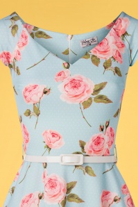 Vintage Chic for Topvintage - Merle swingjurk met bloemen en stippen in pastelblauw 3