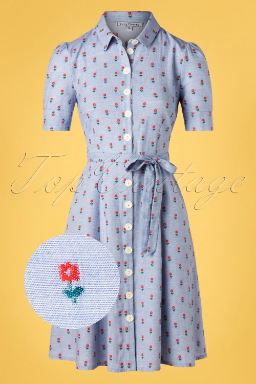 Very Cherry - Jane Button-Down-Kleid in Principessa Hellblau