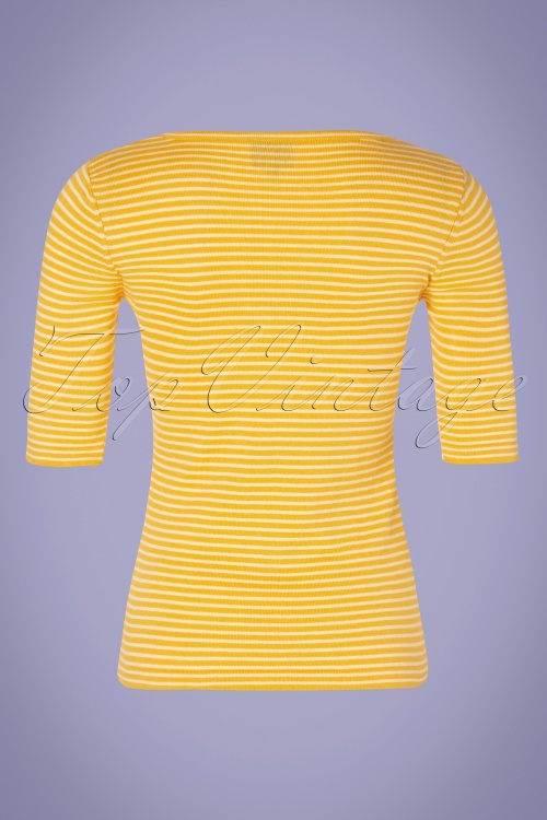 Mademoiselle YéYé - 60s One Step Ahead Knit Top in Yellow Stripes 2