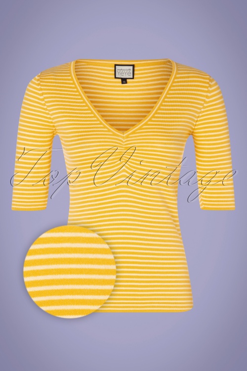 Mademoiselle YéYé - 60s One Step Ahead Knit Top in Yellow Stripes