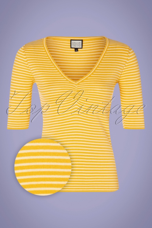 Mademoiselle YéYé - One Step Ahead Knit Top Années 60 en Jaune Rayé