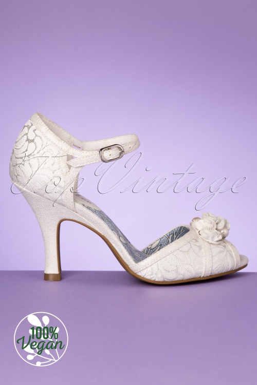 Ruby Shoo - 50s Clarissa Peeptoe Pumps in White and Silver 2