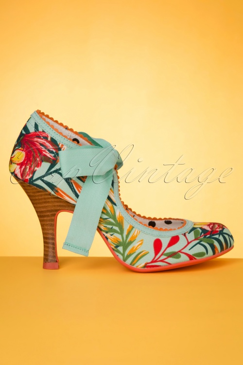 Ruby Shoo - 50s Willow Floral Pumps in Aqua  2