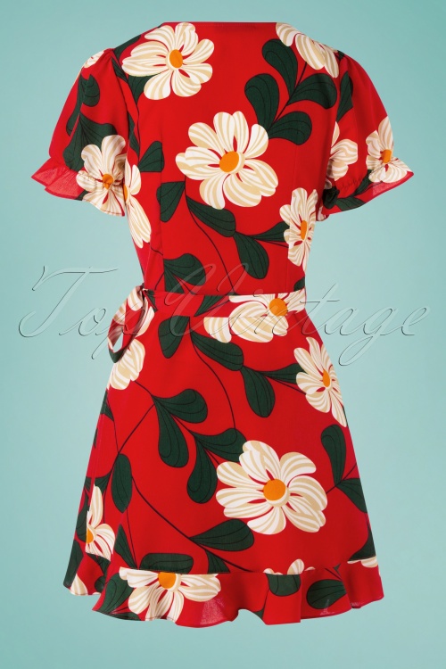 Vixen - Reem Floral Wrap Dress Années 70 en Rouge 5