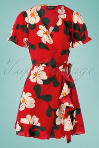 Vixen - Reem Floral Wrap Dress Années 70 en Rouge