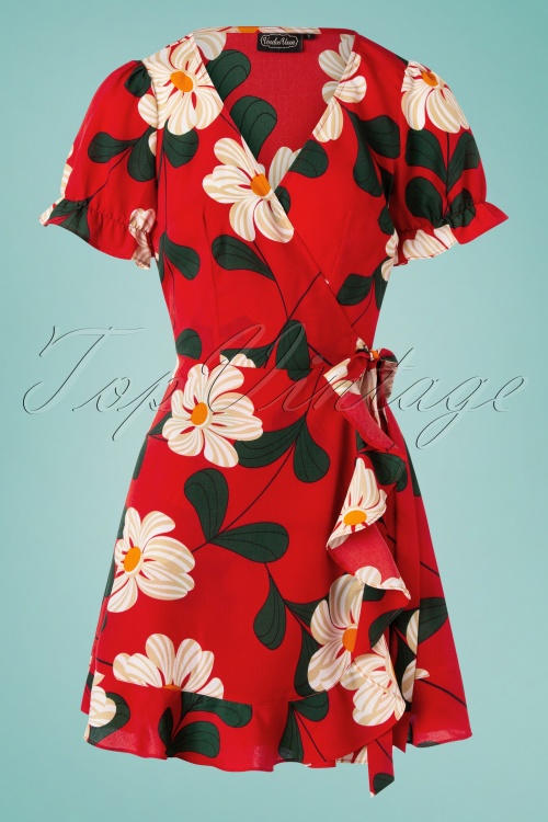 Vixen - Reem Floral Wrap Dress Années 70 en Rouge