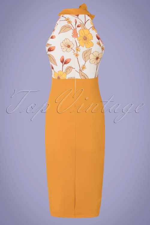 Vintage Chic for Topvintage - 60s Raegen Floral Pencil Dress in Gold Yellow 3