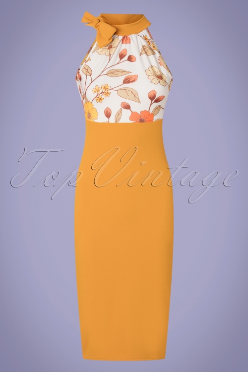 Vintage Chic for Topvintage - 60s Raegen Floral Pencil Dress in Gold Yellow 2