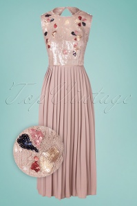 Little Mistress - 70s Myla Sequins Maxi Dress in Taupe Pink