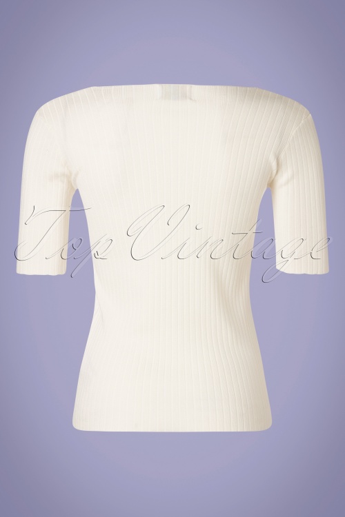 Compania Fantastica - 60s Canalé Knitted Top in Ivory White 2