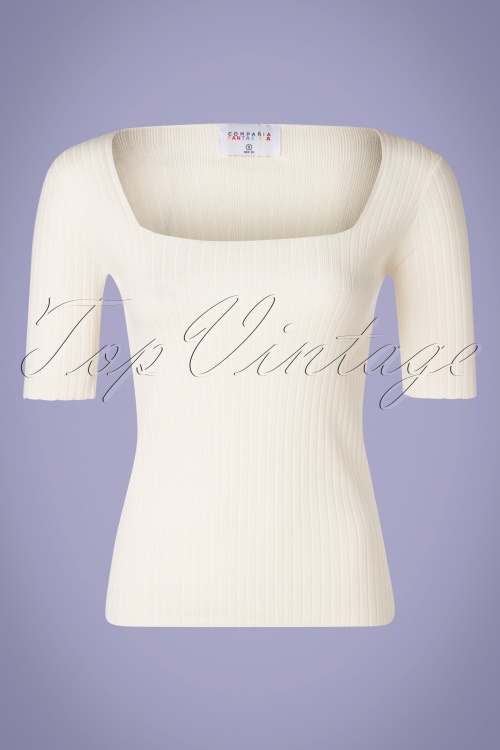 Compania Fantastica - 60s Canalé Knitted Top in Ivory White