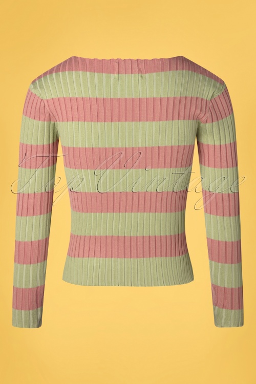 Compania Fantastica - 60s Amiyah Stripes Jumper in Green and Pink 2