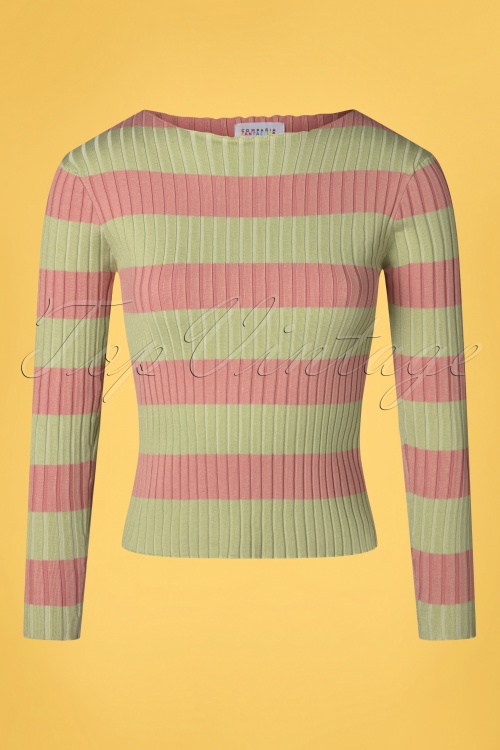 Compania Fantastica - 60s Amiyah Stripes Jumper in Green and Pink