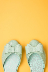 Coloko - 50s Blossom Bow Open Flats in Mint Green 2