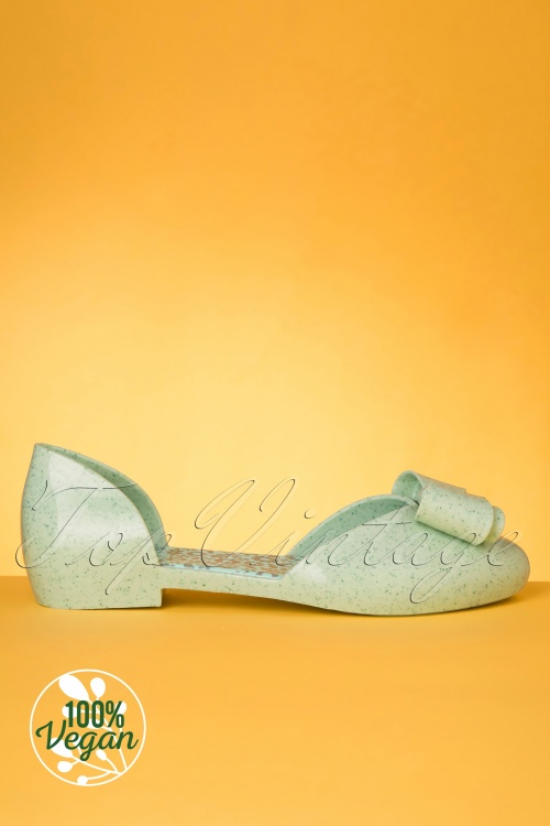Coloko - 50s Blossom Bow Open Flats in Mint Green 3