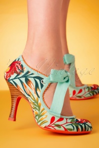 Ruby Shoo - 50s Willow Floral Pumps in Aqua 