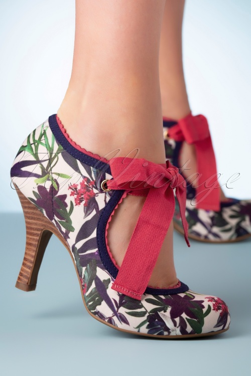 Ruby Shoo - 50s Willow Floral Pumps in Sage