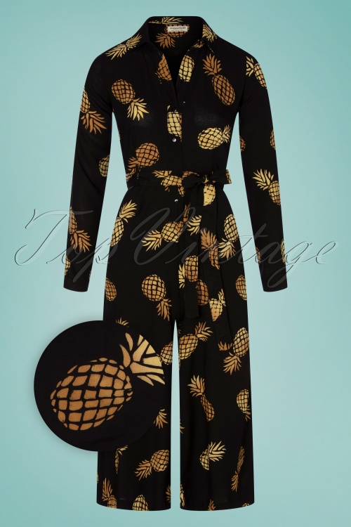 Sugarhill Brighton - 70s Sienna Pineapple Batik Wide Leg Jumpsuit in Black 2