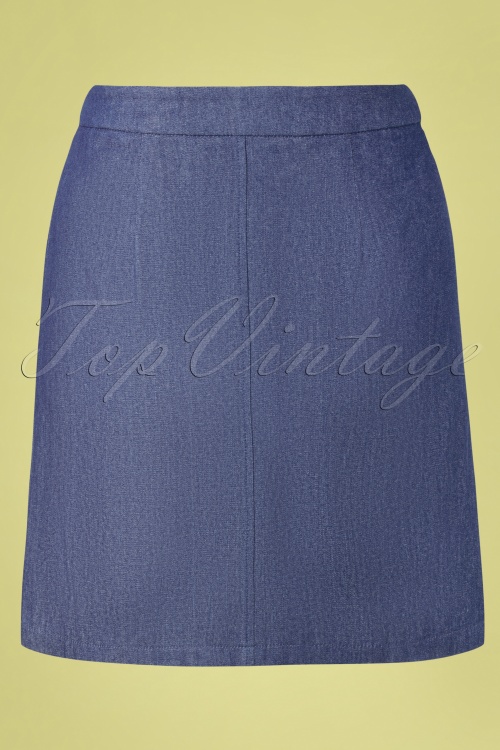 Sugarhill Brighton - 60s Ayra Chambray A-line Skirt Années 60 en Bleu Denim 3