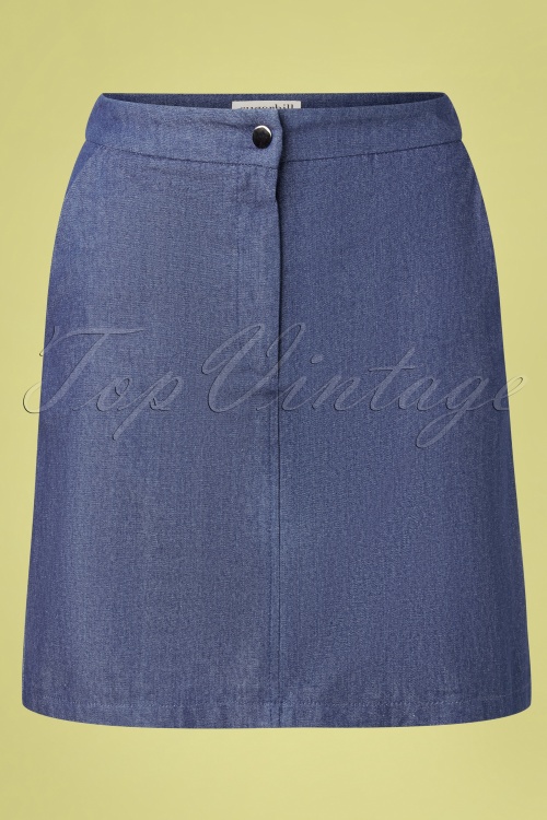 Sugarhill Brighton - 60s Ayra Chambray A-line Skirt in Denim Blue