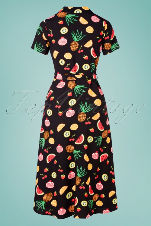 Sugarhill Brighton - Nettie Fruit Punch Shirt Midi Dress Années 70 en Noir 2