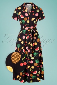 Sugarhill Brighton - Nettie Fruit Punch Shirt Midi Dress Années 70 en Noir