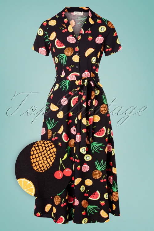 Sugarhill Brighton - Nettie Fruit Punch Shirt Midi Dress Années 70 en Noir