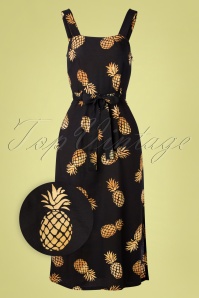 Sugarhill Brighton - 70s Elva Handcrafted Batik Pineapple Dress in Black