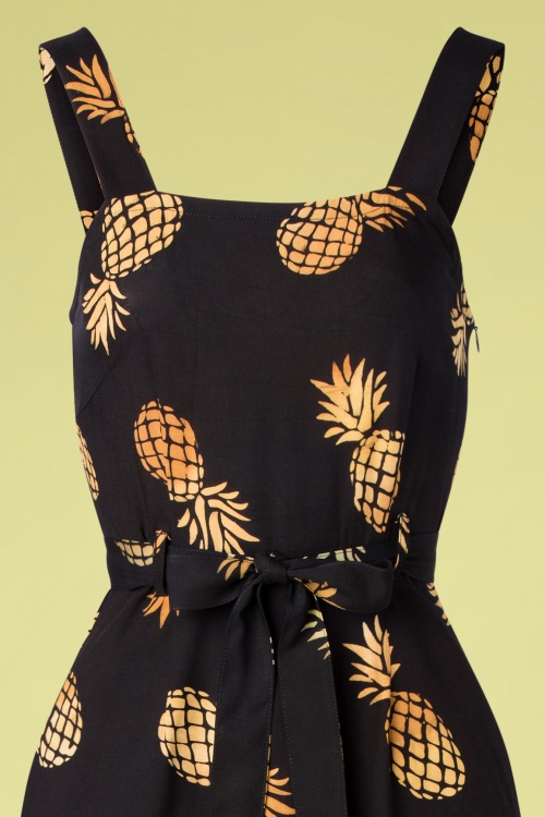 Sugarhill Brighton - Elva Handcrafted Batik Pineapple Dress Années 70 en Noir 3