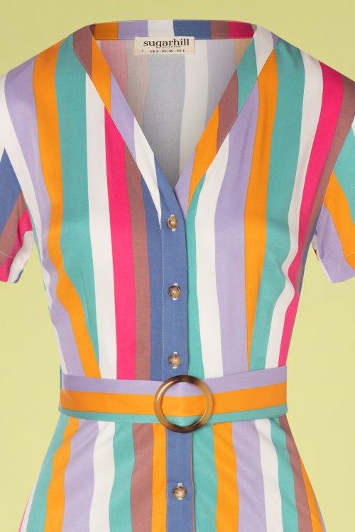 Sugarhill Brighton - 70s Cassidy Cruise Stripes Midi Dress in Multi 2