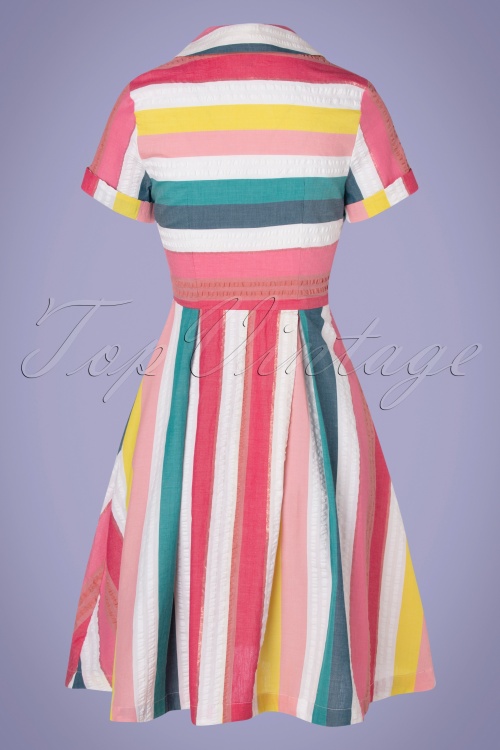 Emily and Fin - Kate Rainbow Stripe Shirt Dress Années 50 en Multi 2