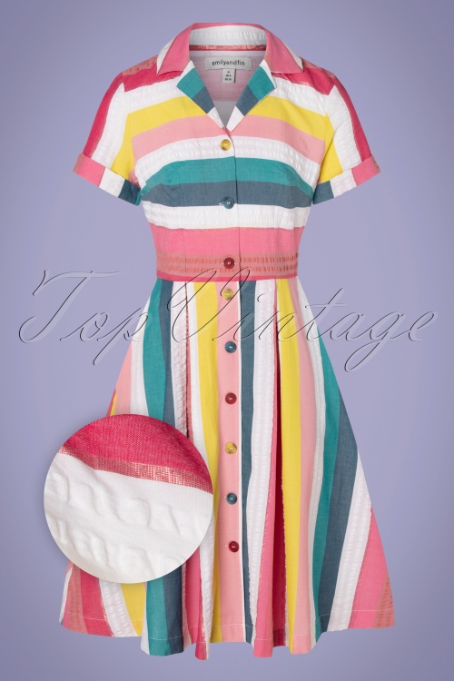 Emily and Fin - 50s Kate Rainbow Stripe Shirt Dress in Multi