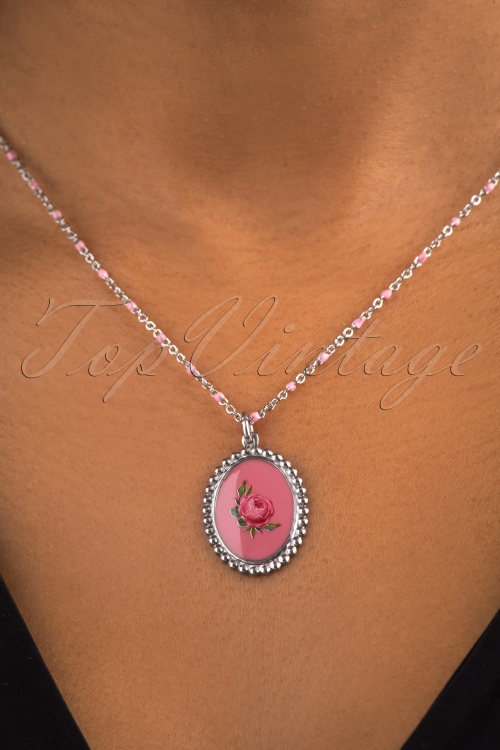 Urban Hippies - 50s Stainless Steel Rose Necklace in Pink