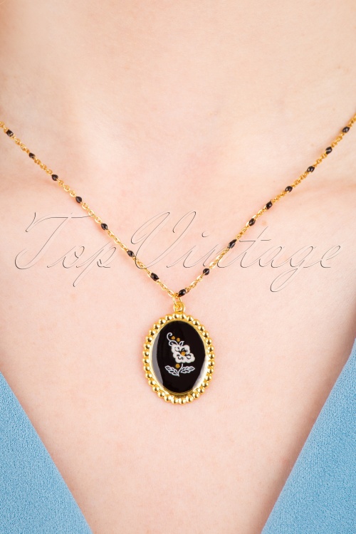 Urban Hippies - Gold Plated Flower Necklace Années 50 en Noir