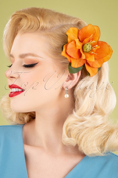 Lady Luck's Boutique - 50s Brigitte Hellebore Hair Clip in Orange