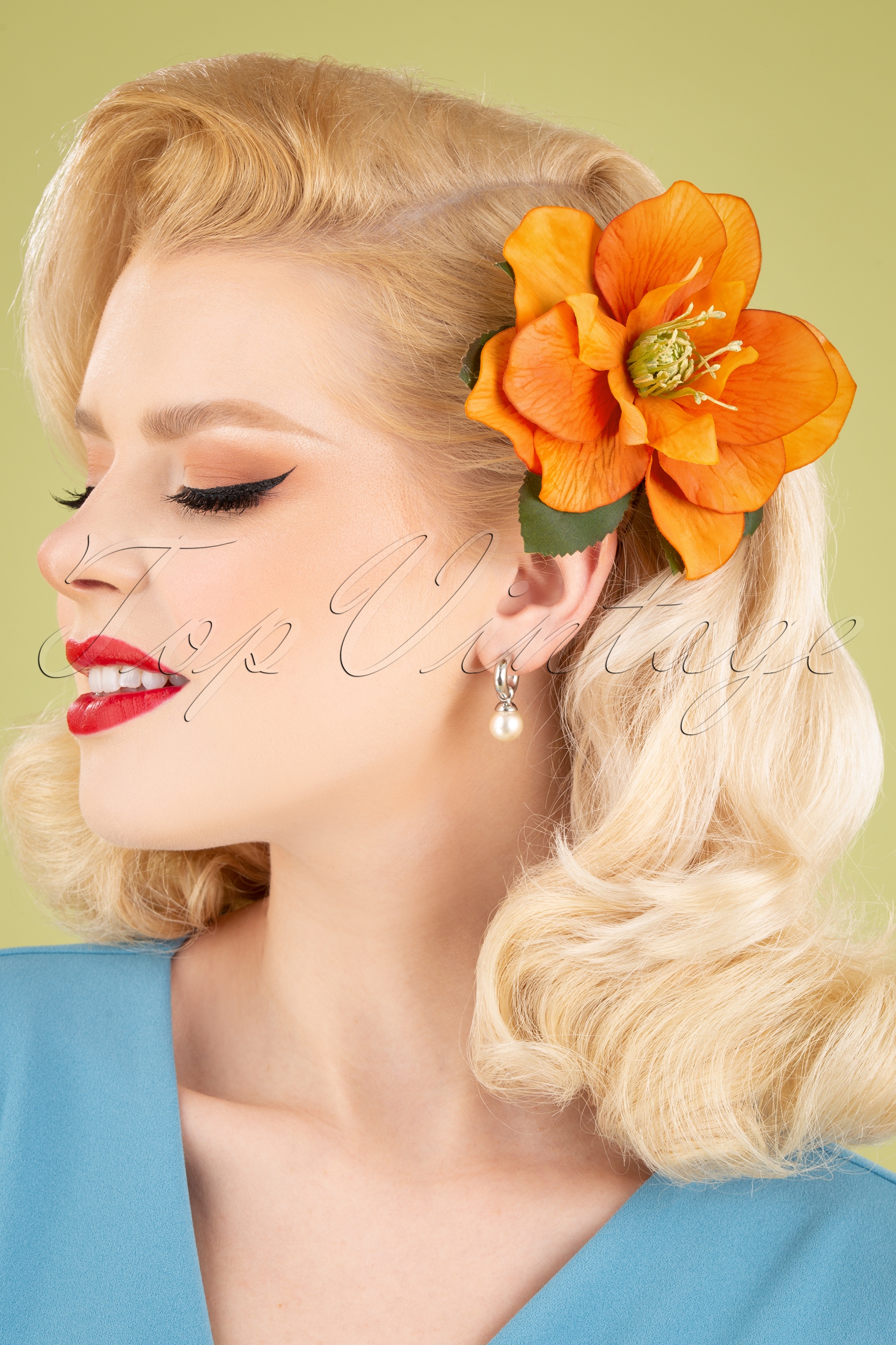 Lady Luck's Boutique - Brigitte helleborus haarclip in oranje