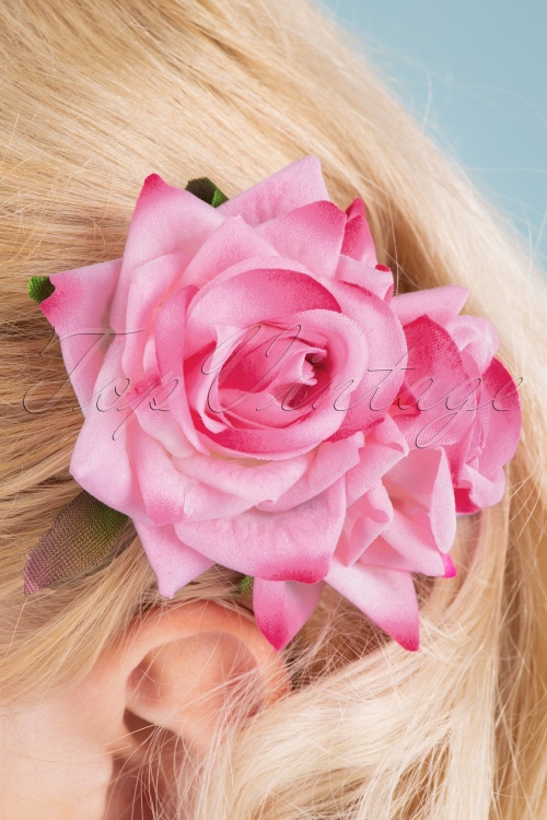 Lady Luck's Boutique - Ellen Double Rose Hair Clip Années 50 en Rose Clair 2