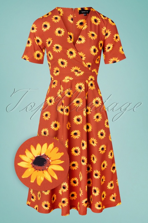 Timeless - 50s Stephanie Sunflower Swing Dress in Rust 2